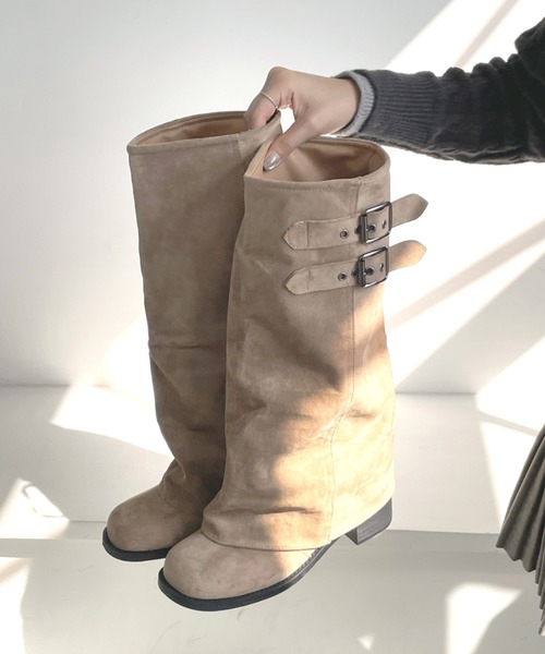 Shoes in Closet（シューズインクローゼット）の「【予約開始】ダブルベルト ルーズ カバーブーツ 497WB（ブーツ・レディース・ベージュ/ブラック・S/LL/L/M）」の18枚目の写真