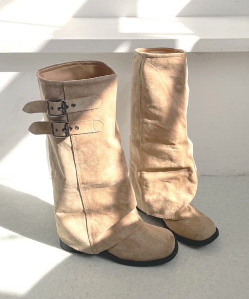 Shoes in Closet（シューズインクローゼット）の「【予約開始】ダブルベルト ルーズ カバーブーツ 497WB（ブーツ・レディース・ベージュ/ブラック・S/LL/L/M）」の20枚目の写真