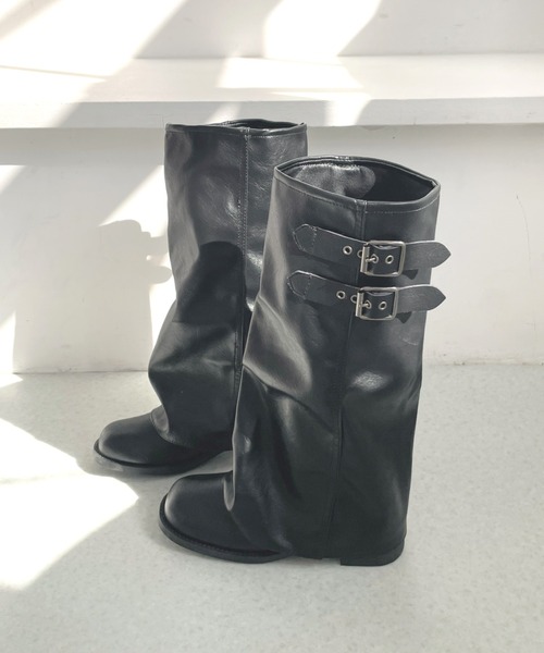 Shoes in Closet（シューズインクローゼット）の「【予約開始】ダブルベルト ルーズ カバーブーツ 497WB（ブーツ・レディース・ベージュ/ブラック・S/LL/L/M）」の11枚目の写真
