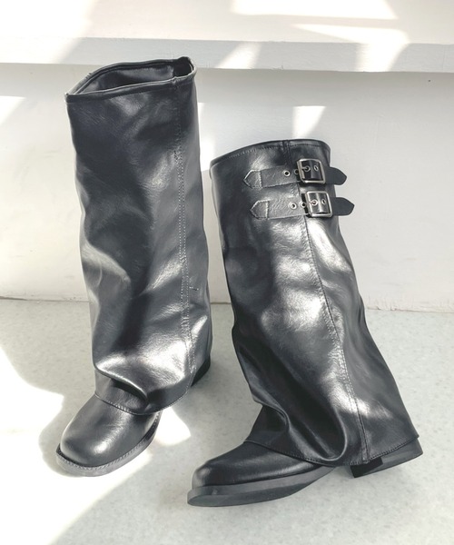 Shoes in Closet（シューズインクローゼット）の「【予約開始】ダブルベルト ルーズ カバーブーツ 497WB（ブーツ・レディース・ベージュ/ブラック・S/LL/L/M）」の10枚目の写真
