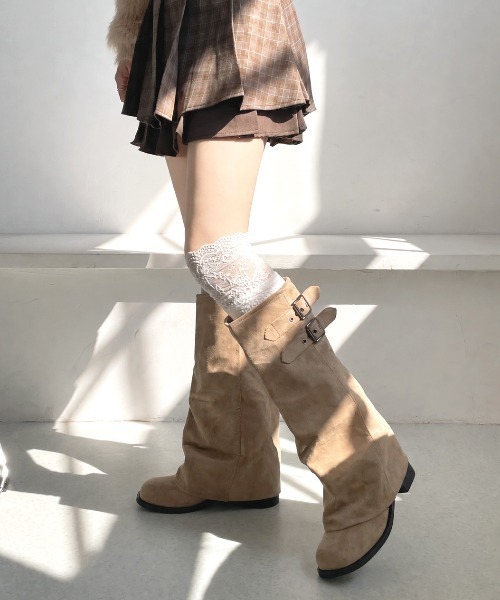 Shoes in Closet（シューズインクローゼット）の「【予約開始】ダブルベルト ルーズ カバーブーツ 497WB（ブーツ・レディース・ベージュ/ブラック・S/LL/L/M）」の14枚目の写真