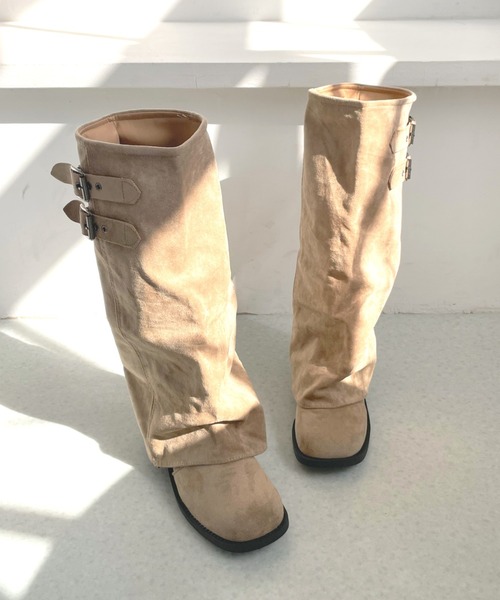 Shoes in Closet（シューズインクローゼット）の「【予約開始】ダブルベルト ルーズ カバーブーツ 497WB（ブーツ・レディース・ベージュ/ブラック・S/LL/L/M）」の19枚目の写真