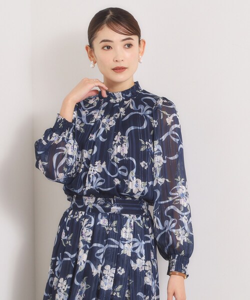 ITS'DEMO（イッツデモ）の「【セットアップ可】ラメストライプ花柄ブラウス（シャツ/ブラウス・レディース・アイボリー系/ネイビー系/ブラウン系1・00）」の3枚目の写真