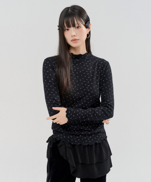 CHASECULT(チェイスカルト)の「レディース フラワーフリル ハーフネック Tシャツ-FFZG5152C03(Tシャツ/カットソー・レディース・ブラック・90/85/95)」の3枚目の写真