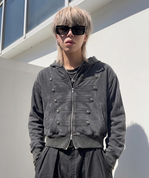 A'GEM9(エージェムナイン)の「A'GEM/9 × .kom『A'gem/エージェム』NAPOLEON ZIP-UP HOODIE/ナポレオンジップアップパーカー(パーカー・メンズ・チャコールグレー/ブラック・MEDIUM)」の2枚目の写真