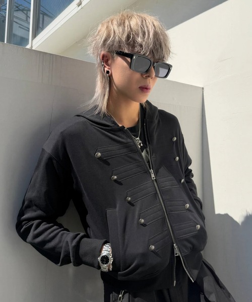 A'GEM9(エージェムナイン)の「A'GEM/9 × .kom『A'gem/エージェム』NAPOLEON ZIP-UP HOODIE/ナポレオンジップアップパーカー(パーカー・メンズ・チャコールグレー/ブラック・MEDIUM)」の3枚目の写真