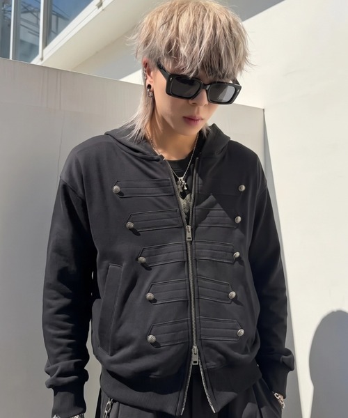 A'GEM9(エージェムナイン)の「A'GEM/9 × .kom『A'gem/エージェム』NAPOLEON ZIP-UP HOODIE/ナポレオンジップアップパーカー(パーカー・メンズ・チャコールグレー/ブラック・MEDIUM)」の4枚目の写真
