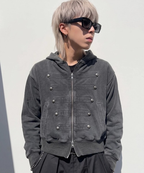 A'GEM9(エージェムナイン)の「A'GEM/9 × .kom『A'gem/エージェム』NAPOLEON ZIP-UP HOODIE/ナポレオンジップアップパーカー(パーカー・メンズ・チャコールグレー/ブラック・MEDIUM)」の7枚目の写真