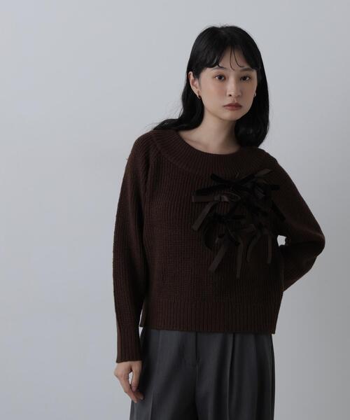 N.（N. Natural Beauty Basic）（エヌエヌナチュラルビューティーベーシック）の「リボントリムニット（ニット/セーター・レディース・ホワイト系その他/グレー系その他/ブラウン系その他・FREE）」の3枚目の写真