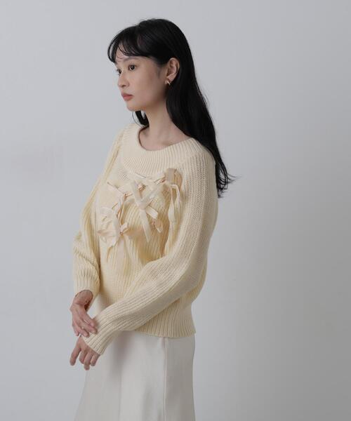 N.（N. Natural Beauty Basic）（エヌエヌナチュラルビューティーベーシック）の「リボントリムニット（ニット/セーター・レディース・ホワイト系その他/グレー系その他/ブラウン系その他・FREE）」の13枚目の写真
