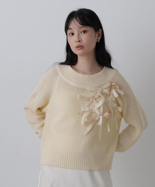 N.（N. Natural Beauty Basic）（エヌエヌナチュラルビューティーベーシック）の「リボントリムニット（ニット/セーター・レディース・ホワイト系その他/グレー系その他/ブラウン系その他・FREE）」の15枚目の写真