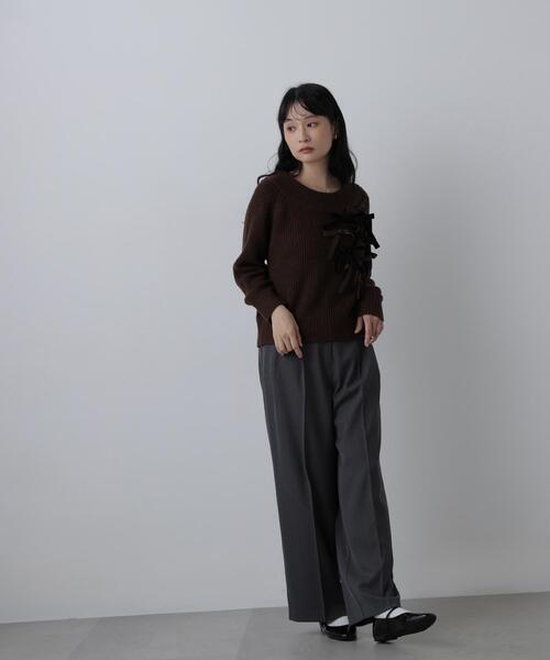 N.（N. Natural Beauty Basic）（エヌエヌナチュラルビューティーベーシック）の「リボントリムニット（ニット/セーター・レディース・ホワイト系その他/グレー系その他/ブラウン系その他・FREE）」の6枚目の写真