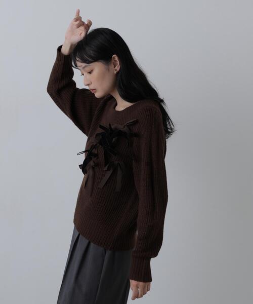 N.（N. Natural Beauty Basic）（エヌエヌナチュラルビューティーベーシック）の「リボントリムニット（ニット/セーター・レディース・ホワイト系その他/グレー系その他/ブラウン系その他・FREE）」の7枚目の写真