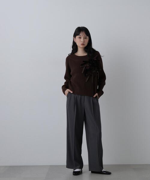 N.（N. Natural Beauty Basic）（エヌエヌナチュラルビューティーベーシック）の「リボントリムニット（ニット/セーター・レディース・ホワイト系その他/グレー系その他/ブラウン系その他・FREE）」の8枚目の写真