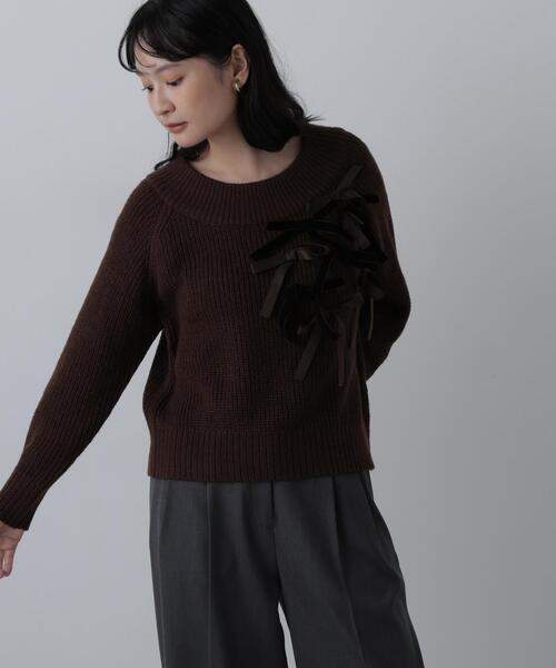 N.（N. Natural Beauty Basic）（エヌエヌナチュラルビューティーベーシック）の「リボントリムニット（ニット/セーター・レディース・ホワイト系その他/グレー系その他/ブラウン系その他・FREE）」の9枚目の写真