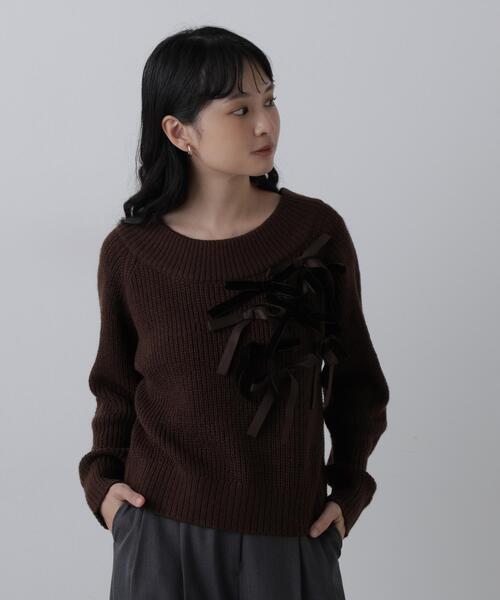 N.（N. Natural Beauty Basic）（エヌエヌナチュラルビューティーベーシック）の「リボントリムニット（ニット/セーター・レディース・ホワイト系その他/グレー系その他/ブラウン系その他・FREE）」の11枚目の写真