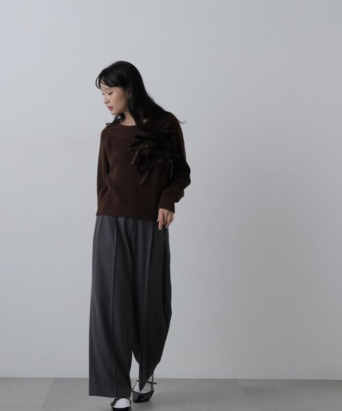 N.（N. Natural Beauty Basic）（エヌエヌナチュラルビューティーベーシック）の「リボントリムニット（ニット/セーター・レディース・ホワイト系その他/グレー系その他/ブラウン系その他・FREE）」の4枚目の写真