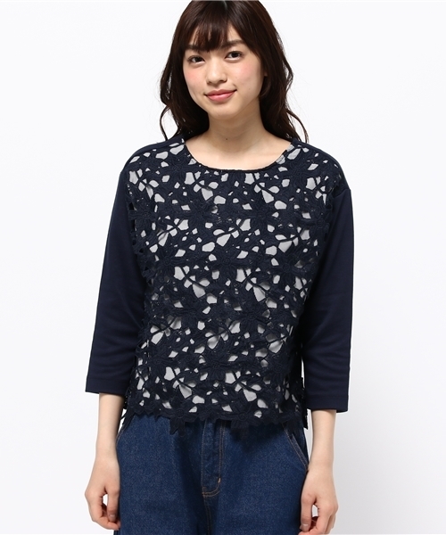 CIAOPANIC TYPY（チャオパニックティピー）の「レースプルオーバー（Tシャツ/カットソー・レディース・オフホワイト/ネイビー・FREE）」の6枚目の写真