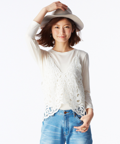 IEDIT（イディット）の「ブルーブラックプラネットオリジナルレースキャミソール＆トップスセット　　　　（Tシャツ/カットソー・レディース・ホワイト/ブラック・X-LARGE/SMALL/LARGE/XX-LARGE/MEDIUM）」の2枚目の写真