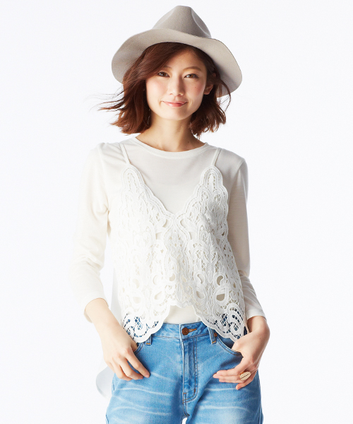 IEDIT（イディット）の「ブルーブラックプラネットオリジナルレースキャミソール＆トップスセット　　　　（Tシャツ/カットソー・レディース・ホワイト/ブラック・X-LARGE/SMALL/LARGE/XX-LARGE/MEDIUM）」の10枚目の写真