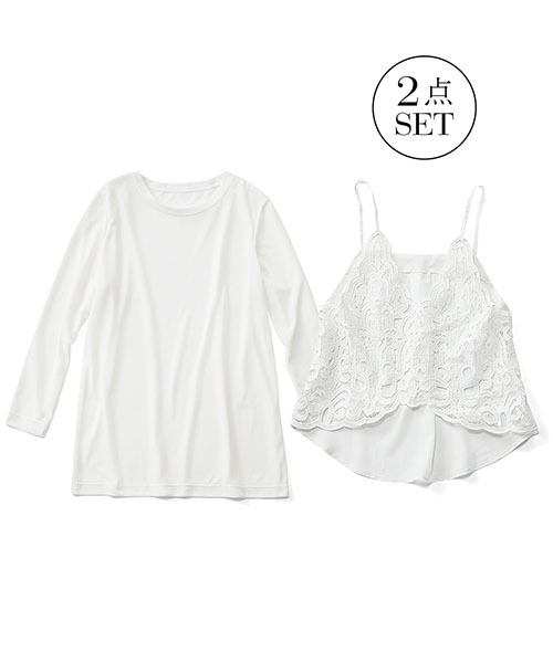 IEDIT（イディット）の「ブルーブラックプラネットオリジナルレースキャミソール＆トップスセット　　　　（Tシャツ/カットソー・レディース・ホワイト/ブラック・X-LARGE/SMALL/LARGE/XX-LARGE/MEDIUM）」の5枚目の写真