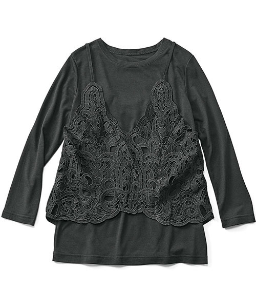 IEDIT（イディット）の「ブルーブラックプラネットオリジナルレースキャミソール＆トップスセット　　　　（Tシャツ/カットソー・レディース・ホワイト/ブラック・X-LARGE/SMALL/LARGE/XX-LARGE/MEDIUM）」の4枚目の写真