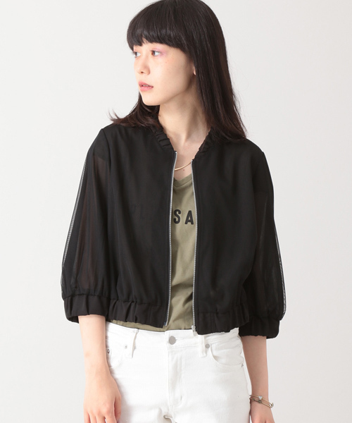 E hyphen world gallery(イーハイフンワールドギャラリー)の「チュールギャザーブルゾン(ブルゾン・レディース・ブラック/カーキ/オフホワイト・FREE)」の2枚目の写真