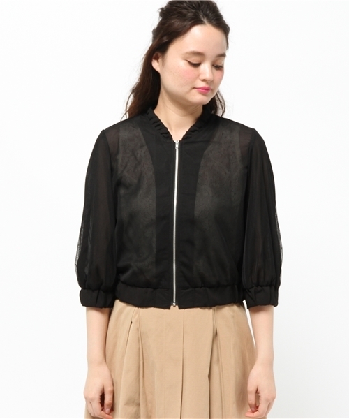 E hyphen world gallery(イーハイフンワールドギャラリー)の「チュールギャザーブルゾン(ブルゾン・レディース・ブラック/カーキ/オフホワイト・FREE)」の4枚目の写真