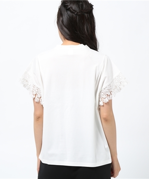 LBC（エルビーシー）の「コットンシルケットレース使いプルオーバー（Tシャツ/カットソー・レディース・ブラック/オフホワイト/アッシュグレー・MEDIUM）」の5枚目の写真