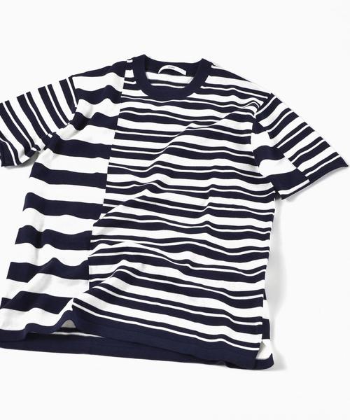 SHIPS（シップス）の「SC: クレイジー/ボーダー ニット Tシャツ■（Tシャツ/カットソー・メンズ・ダークベージュ/ネイビー/グレー・MEDIUM/LARGE/SMALL/X-LARGE）」の3枚目の写真