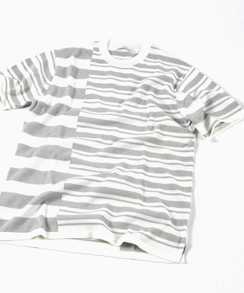 SHIPS（シップス）の「SC: クレイジー/ボーダー ニット Tシャツ■（Tシャツ/カットソー・メンズ・ダークベージュ/ネイビー/グレー・MEDIUM/LARGE/SMALL/X-LARGE）」の2枚目の写真