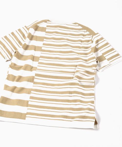 SHIPS（シップス）の「SC: クレイジー/ボーダー ニット Tシャツ■（Tシャツ/カットソー・メンズ・ダークベージュ/ネイビー/グレー・MEDIUM/LARGE/SMALL/X-LARGE）」の4枚目の写真