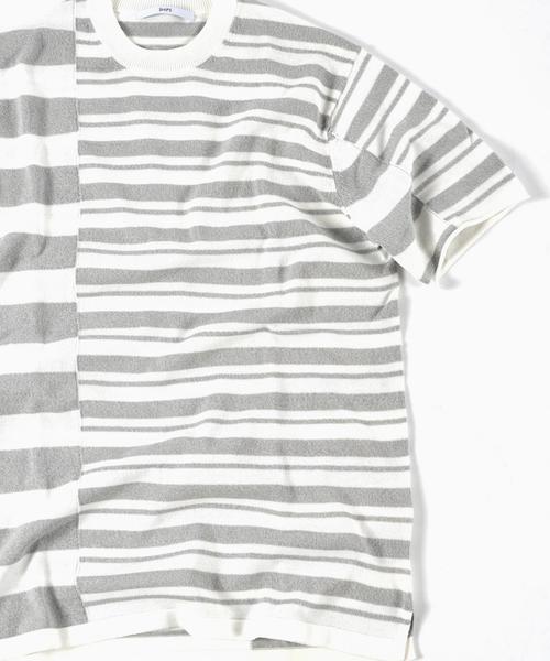 SHIPS（シップス）の「SC: クレイジー/ボーダー ニット Tシャツ■（Tシャツ/カットソー・メンズ・ダークベージュ/ネイビー/グレー・MEDIUM/LARGE/SMALL/X-LARGE）」の5枚目の写真