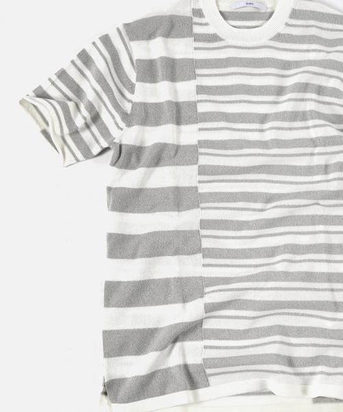 SHIPS（シップス）の「SC: クレイジー/ボーダー ニット Tシャツ■（Tシャツ/カットソー・メンズ・ダークベージュ/ネイビー/グレー・MEDIUM/LARGE/SMALL/X-LARGE）」の6枚目の写真