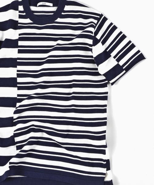SHIPS（シップス）の「SC: クレイジー/ボーダー ニット Tシャツ■（Tシャツ/カットソー・メンズ・ダークベージュ/ネイビー/グレー・MEDIUM/LARGE/SMALL/X-LARGE）」の12枚目の写真