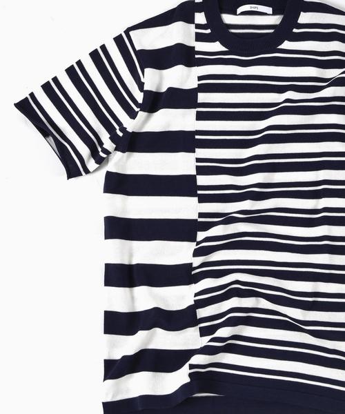 SHIPS（シップス）の「SC: クレイジー/ボーダー ニット Tシャツ■（Tシャツ/カットソー・メンズ・ダークベージュ/ネイビー/グレー・MEDIUM/LARGE/SMALL/X-LARGE）」の13枚目の写真