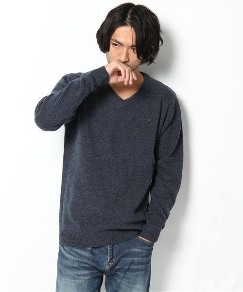 coen（コーエン）の「ラムウールVネックニット（ニット/セーター・メンズ・ブラック/ダークグレー/ネイビー・MEDIUM/LARGE/X-LARGE/SMALL）」の3枚目の写真