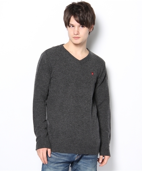 coen（コーエン）の「ラムウールVネックニット（ニット/セーター・メンズ・ブラック/ダークグレー/ネイビー・MEDIUM/LARGE/X-LARGE/SMALL）」の2枚目の写真