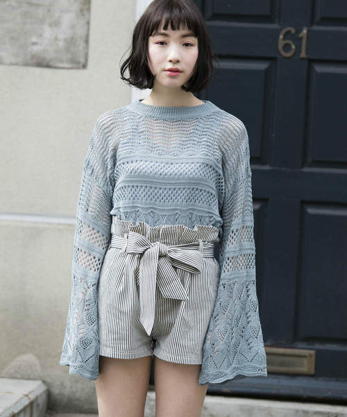 OLIVE des OLIVE（オリーブデオリーブ）の「透かし プルオーバー（ニット/セーター・レディース・オフホワイト/サックスブルー/ブラック・MEDIUM）」の3枚目の写真