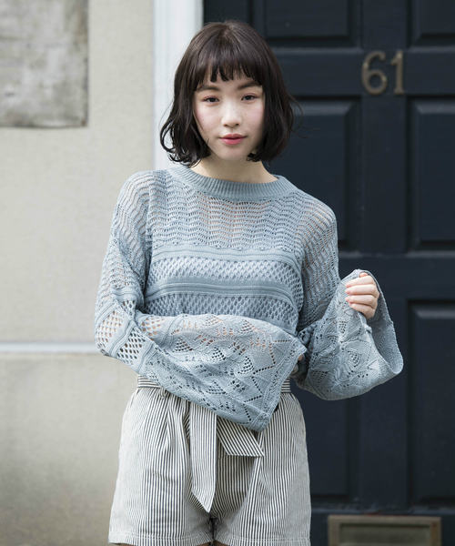 OLIVE des OLIVE（オリーブデオリーブ）の「透かし プルオーバー（ニット/セーター・レディース・オフホワイト/サックスブルー/ブラック・MEDIUM）」の13枚目の写真