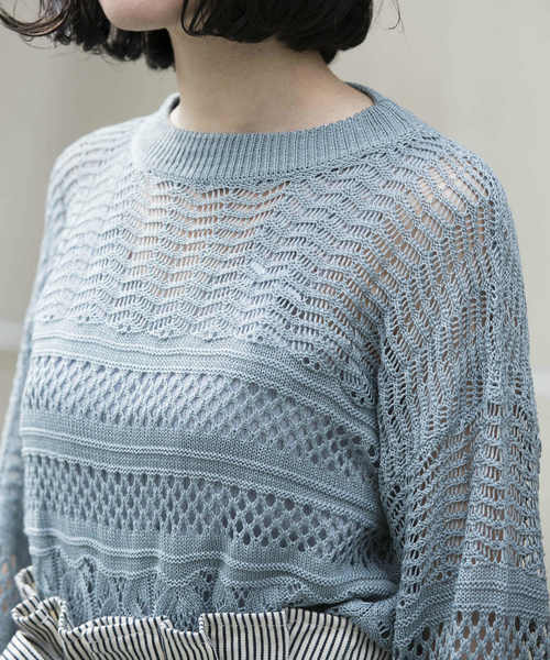 OLIVE des OLIVE（オリーブデオリーブ）の「透かし プルオーバー（ニット/セーター・レディース・オフホワイト/サックスブルー/ブラック・MEDIUM）」の6枚目の写真