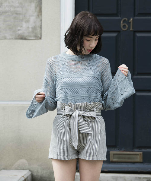 OLIVE des OLIVE（オリーブデオリーブ）の「透かし プルオーバー（ニット/セーター・レディース・オフホワイト/サックスブルー/ブラック・MEDIUM）」の10枚目の写真