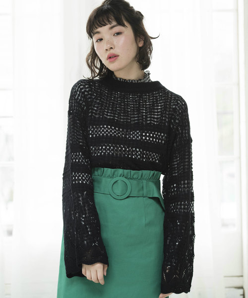 OLIVE des OLIVE（オリーブデオリーブ）の「透かし プルオーバー（ニット/セーター・レディース・オフホワイト/サックスブルー/ブラック・MEDIUM）」の17枚目の写真