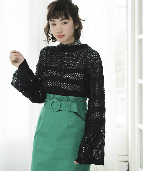 OLIVE des OLIVE（オリーブデオリーブ）の「透かし プルオーバー（ニット/セーター・レディース・オフホワイト/サックスブルー/ブラック・MEDIUM）」の14枚目の写真