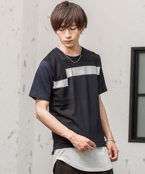 MinoriTY(マイノリティ)の「スラブ天竺×ニットブロッキングT(Tシャツ/カットソー・メンズ・ホワイト/ネイビー/グレー・M/L)」の3枚目の写真