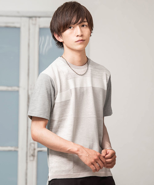 MinoriTY(マイノリティ)の「スラブ天竺×ニットブロッキングT(Tシャツ/カットソー・メンズ・ホワイト/ネイビー/グレー・M/L)」の2枚目の写真