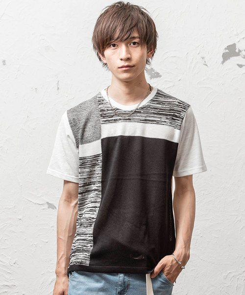 MinoriTY(マイノリティ)の「スラブ天竺×ニットブロッキングT(Tシャツ/カットソー・メンズ・ホワイト/ネイビー/グレー・M/L)」の1枚目の写真