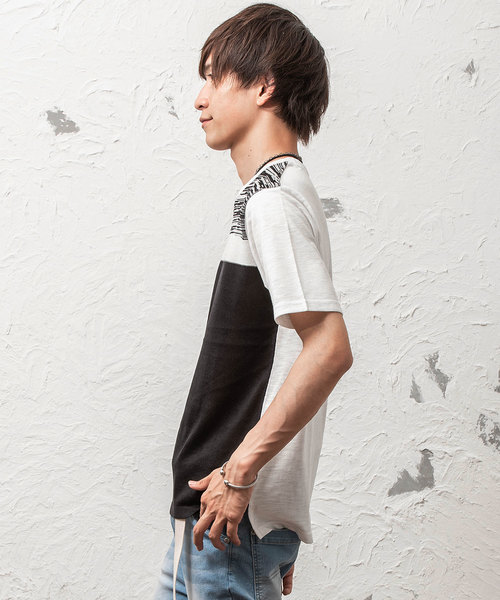 MinoriTY(マイノリティ)の「スラブ天竺×ニットブロッキングT(Tシャツ/カットソー・メンズ・ホワイト/ネイビー/グレー・M/L)」の7枚目の写真