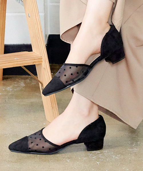 KOBE LETTUCE（コウベレタス）の「サイドカット3cmヒールポインテッドトゥチュールパンプス＊レディース/シューズ[I1611]神戸レタス（パンプス・レディース・ドット/ベージュ系その他/ブルー系その他/ブラック系その他・L/LL/M/S）」の4枚目の写真