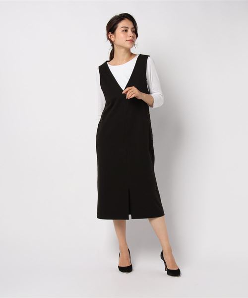 YECCA VECCA（イェッカヴェッカ）の「P.Vネックジャンスカ（ワンピース・レディース・ブラック/カーキ/キャメル・FREE）」の10枚目の写真